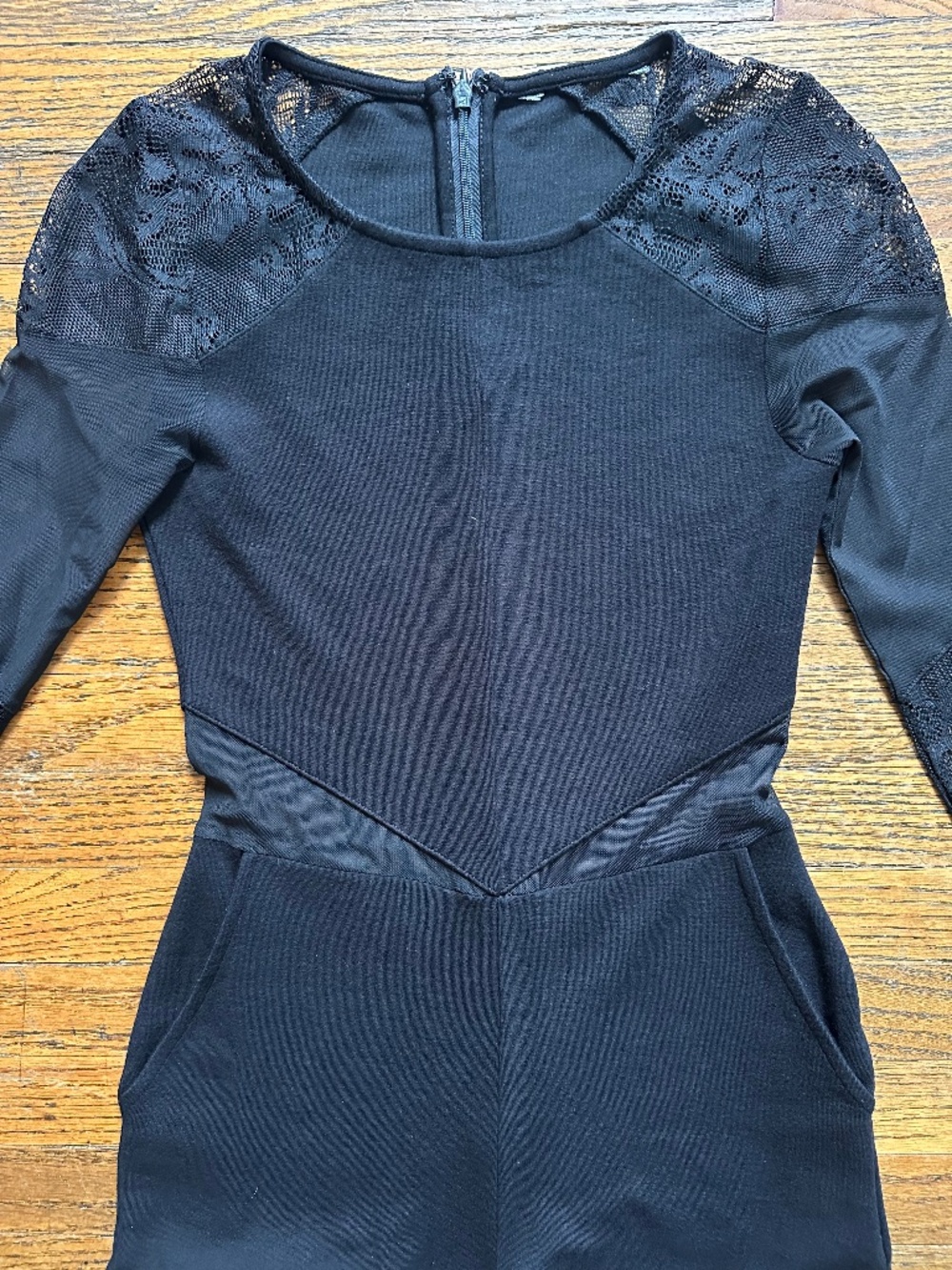 French Connection Mesh Lace Panel Long Sleeve Jumpsuit - Size 4